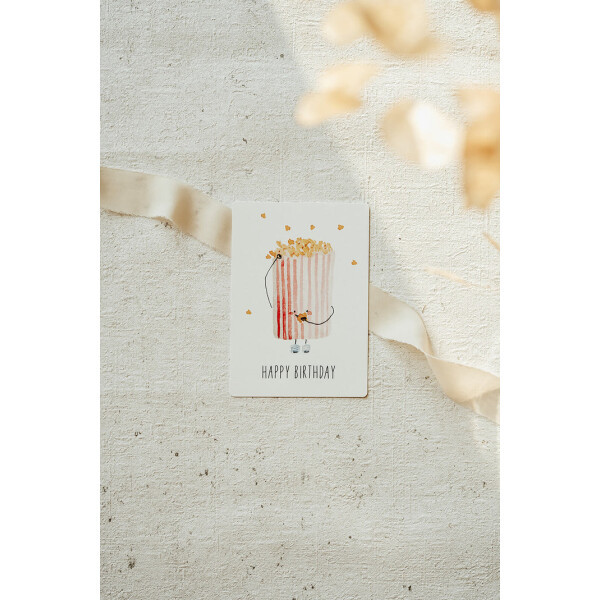 Linda Mundo Postkarte "Happy Birthday" Popcorn mit Umschlag