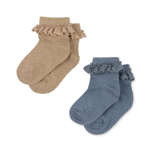 Konges Sløjd 2er Set Socken Rüschen Sand/Blue