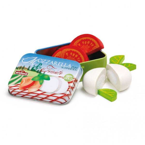 Erzi Mozzarella und Tomate aus Holz in der Dose