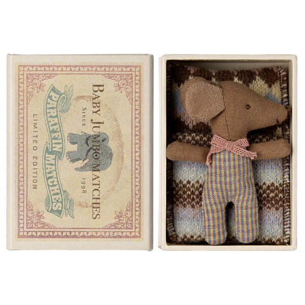Maileg Sleepy wakey baby Maus in Streichholzschachtel Rose