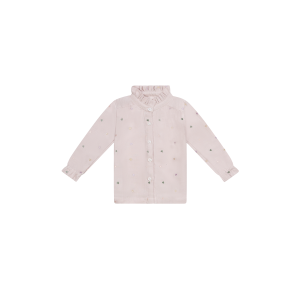 Leevje Flanellbluse mit Herzchenstickerei