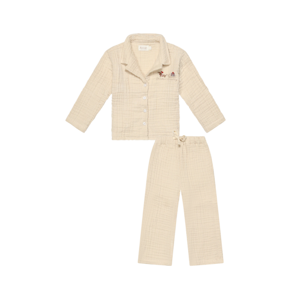 Leevje Pyjama Set Dackel cappuccino aus Musselin