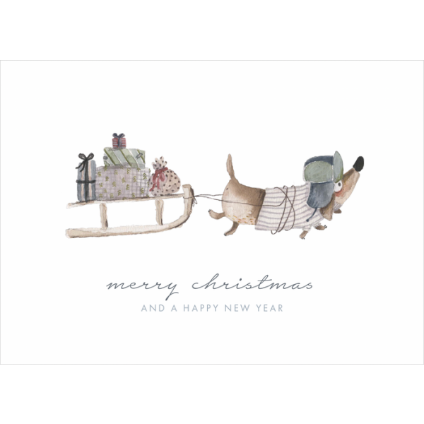 Leevje Postkarte Dackel mit Schlitten mit Umschlag