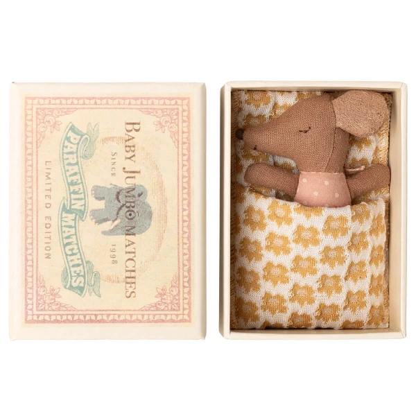 Maileg Sleepy Wakey Baby Maus in der Streichholzschachtel - Rose