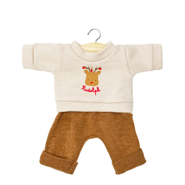 Minikane Ecrufarbenes Fleece-Sweatshirt „Rudolph“ mit Hose für 34/37cm