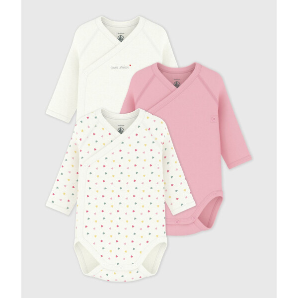 Petit Bateau Wickelbody Langarm Bio 3er Set Herzchen