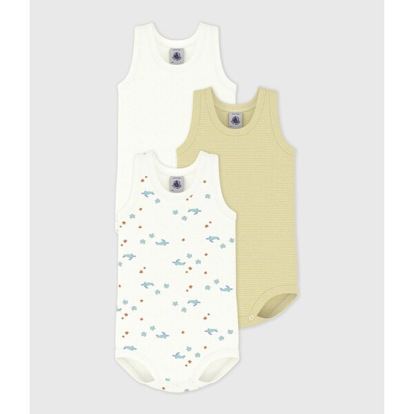 Petit Bateau Ärmellose Bodys Schildkröten 3er Set Biobaumwolle