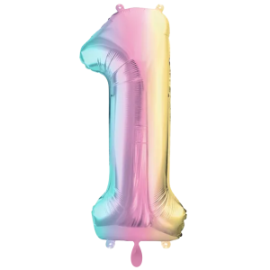 PartyDeco Zahlen-Ballon XXL Pastell Regenbogen
