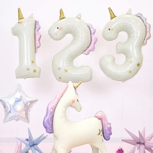 PartyDeco Zahlen-Ballon XXL Einhorn