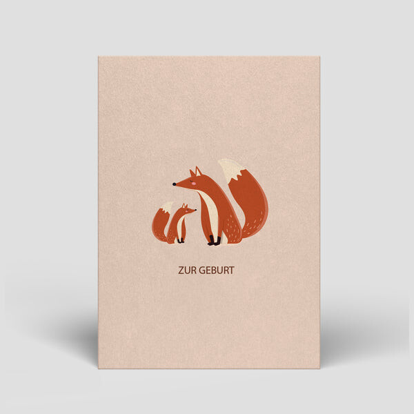 Naturbedacht Postkarte Geburt mit Fuchs