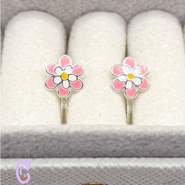 AuMiClipz Ohrclips Weiß/Rosa Blumen