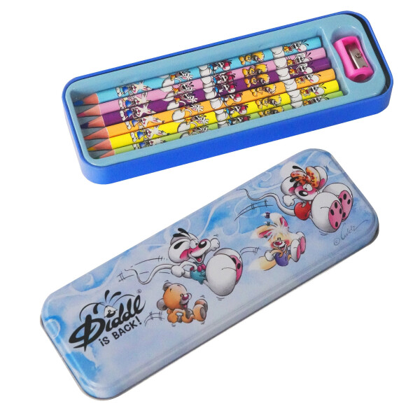 Diddl Metall-Etui mit 6 Buntstiften und Anspitzer