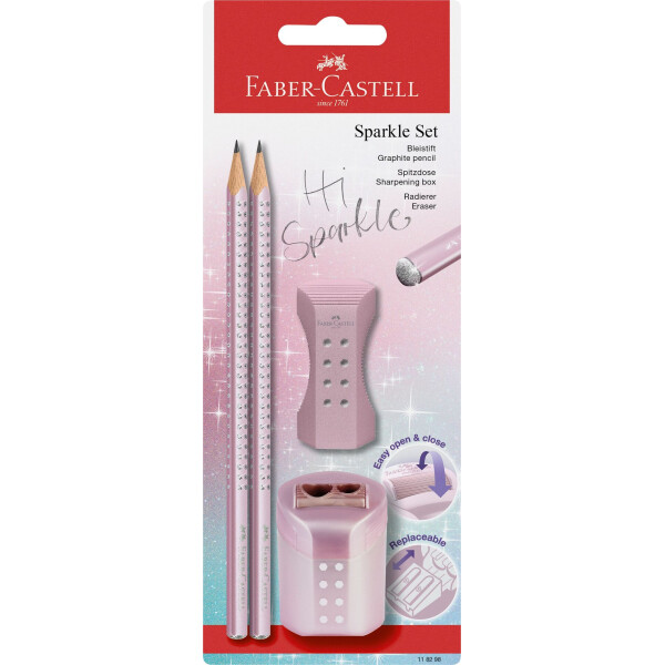 Faber-Castell Schreibset Sparkle mit Bleistift, Radierer und Anspitzer