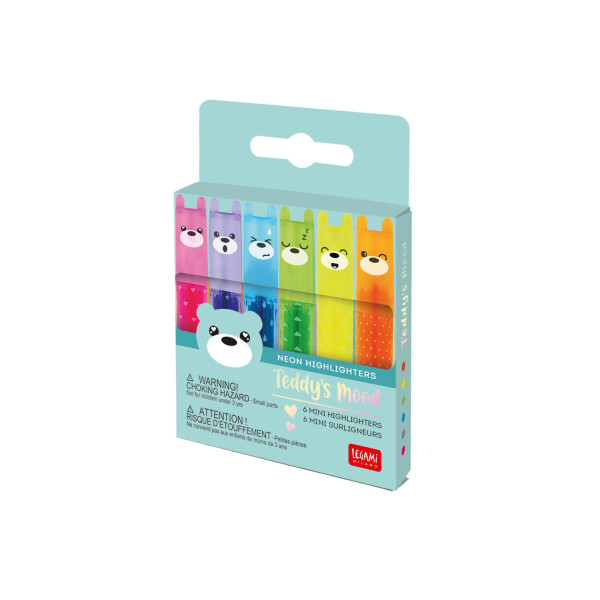 Legami Set mit 6 Mini-Textmarkern - Teddys Mood - Teddybär