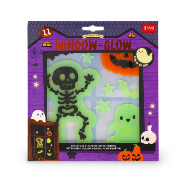 Legami Halloween Gel-Fensteraufkleber mit Leuchteffekt Skelett