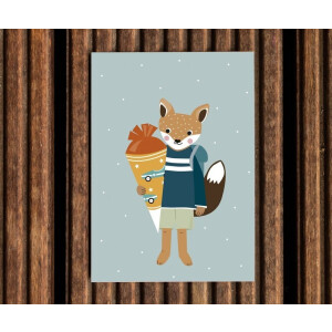 Nellie & Finn Postkarte mit Umschlag "Tier mit Schultüte"